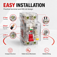 Disjoncteur différentiel transparent DZ47TRLES RCBO 1P+N 2P 3P 3P+N 4P 6A-63A 230V 400V 6kA 15-300mA Courbe C D