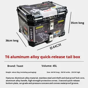 Baúl Trasero Universal <span class=keywords><strong>para</strong></span> Motocicleta de Aleación de Aluminio TORST, <span class=keywords><strong>Caja</strong></span> de <span class=keywords><strong>Herramientas</strong></span> Trasera de 45L, <span class=keywords><strong>Caja</strong></span> <span class=keywords><strong>para</strong></span> Casco, Impermeable, Antirrobo, Totalmente Desmontable - Product Image 2