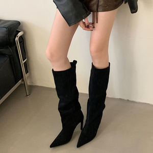 European and American Style Fashion Pointed High Boots Simple Temperament Solid Color Straight Boots 2025 New All-match High - Product Image 5