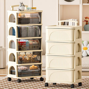 Carrito de Almacenamiento Móvil con Ruedas, Tipo Cajonera, de Polipropileno Multicapa, con Ruedas Giratorias, Color Crema Transparente - Product Image 2