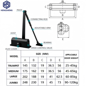 Heavy-duty <strong>Door</strong> Closer Hydraulic Buffer Automatic <strong>Door</strong> Closing Load Capacity 60-85 kg Hole Distance 188*19mm - Product Image 6
