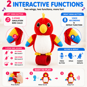 Jouet interactif en peluche perroquet parlant et chantant avec bracelet à claquer, jouet sensoriel éducatif précoce pour enfants - Product Image 3