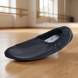 Chaussons de danse souples noirs Baifa Dancin unisexes en cuir de vachette avec sangles croisées élastiques, chaussures de danse plates en cuir de haute qualité, faible MOQ, OEM - Product Image 3