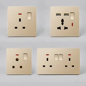 Interruptores Eléctricos de pared para el hogar, enchufe de pared estándar UK 13A, color gris, USB individual, serie UK