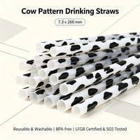 Pailles réutilisables écologiques à motif vache noir et blanc, sans BPA, certifiées LFGB, accessoires de bar en plastique lavables pour fêtes
