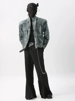 Chaqueta vaquera texturizada lavada con degradado, holgada, de talla grande para hombre, con cuello alto, corte ajustado, estilo Y2K, para uso urbano.