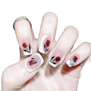 Venta al por mayor de <span class=keywords><strong>uñas</strong></span> artificiales de acrílico de alta calidad borde blanco rosa roja <span class=keywords><strong>diseño</strong></span> suave elegante con pegamento que lleva placa de <span class=keywords><strong>uñas</strong></span> - Product Image 1