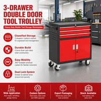 Chariot à outils robuste à 3 tiroirs avec armoire à double porte verrouillable OEM, capacité de 150 kg pour garage et atelier