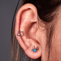 Piercing corporel en titane ASTM F136 avec zircon et vis de fixation, pour l'oreille ou le nez, motif cœur de chat