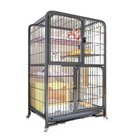 Cage à chat rectangulaire en acier inoxydable, super grande, pliable, à trois étages, avec un design à espace libre et une entrée ouverte pour les chats domestiques