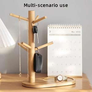Bamboo Cup Holder With <b>Tray</b> Oval Desktop Hanging Drainer For Mug Water Bottle <b>Storage</b> Rack - Product Image 4