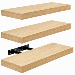 Mensola da Parete in Legno Massello <span class=keywords><strong>con</strong></span> Divisori <span class=keywords><strong>a</strong></span> Pannello Dritto, <span class=keywords><strong>Scaffali</strong></span> Sospesi in Legno per Soggiorno, Espositore Decorativo da Parete in Legno - Product Image 2