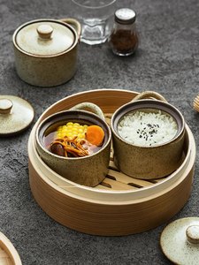 Pot d'assaisonnement ménager créatif Pot à ragoût rugueux Soupe aux oeufs à la vapeur Pot en céramique avec couvercle Bol à soupe Pot à épices pour la cuisine - Product Image 6