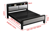 Tête de lit rembourrée avec rangement, cadre de lit king-size en métal, lit plateforme en acier robuste pour la décoration de chambre
