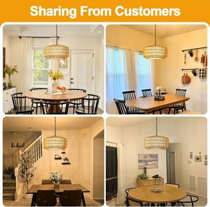 Lustre LED en rotin à hauteur réglable, style ferme, angle <span class=keywords><strong>de</strong></span> faisceau 360°, éclairage suspendu rustique pour îlot <span class=keywords><strong>de</strong></span> cuisine et chambre à coucher - Product Image 4