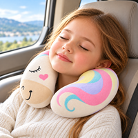 Oreiller de voyage ergonomique en mousse à mémoire de forme en forme de U, motif licorne mignon, pour le soutien du cou en avion et en voiture, personnalisable avec logo, vente en gros