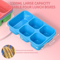 Boîte à bento pour adultes, boîte à lunch à 5 compartiments, récipient de préparation des repas pour enfants, contenants de stockage alimentaire réutilisables avec couvercles transparents