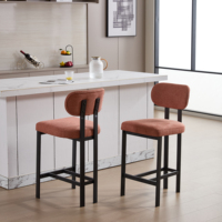 Ensemble de 2 tabourets de bar modernes à hauteur de comptoir, rembourrés en chenille avec dossier, pieds en métal, chaises d'îlot pour cuisine et salle à manger