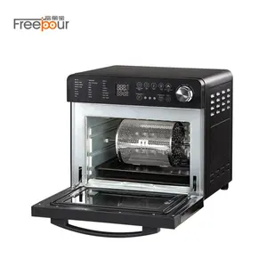 Horno eléctrico digital de aire caliente, 1500W, 25L, accesorios adicionales, estante de barbacoa y pinchos para freír y asar