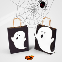 Sac fourre-tout à motif fantôme de dessin animé, thème Halloween, réutilisable, pour bonbons et cadeaux, sac en papier kraft blanc vide, vente en gros