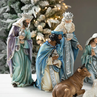 Nouvelle statue de la saint-famille en résine fait à la main, cadeau catholique, décoration de la maison, ornement de noël, ensemble de figurines de la nativité bleue, 12 pièces