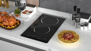 Table de cuisson à induction électrique double foyer 10V/220V encastrable haute puissance 2000W, double brûleur, commerciale, étanche, en acier inoxydable noir - Product Image 3