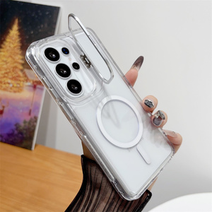 Shockproof Clear Magnetic Frame stand Mobile Phone case for Samsung 26 ultra S25 S24 <b>Camera</b> holder Transparent 3 in 1 Back Cover - Product Image 3