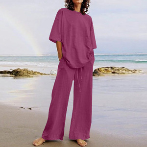 Conjuntos de 2 piezas para mujer, conjuntos de salón a juego de pierna ancha de manga larga 2023, ropa de vacaciones de viaje a la moda - Product Image 2