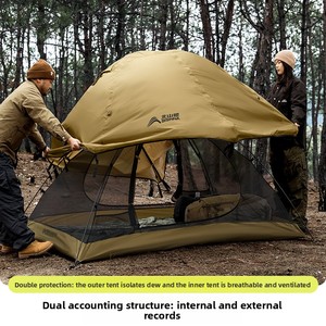 Carpa de Senderismo para Acampar al Aire Libre, Ultraligera, Portátil, con Postes de Aluminio, Doble Capa, Impermeable, Resistente al Viento, para 2-3 Personas - Product Image 3