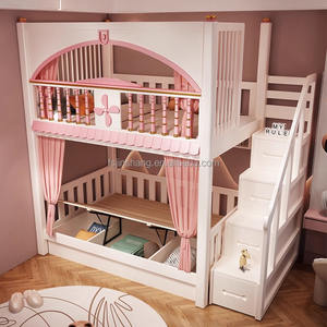 JS мебель новый дизайн детский дом принцесса двуспальная кровать мебель для спальни детская деревянная кровать с горкой и лестницей для хранения - Product Image 5