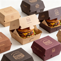 Impression de logo personnalisée, emballage pour la restauration rapide, boîte à hamburgers, emballage pour sandwichs, sacs à emporter en papier, boîte à frites