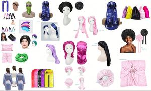 Diademas de satén suave de doble capa con tirantes largos, logotipo personalizado, banda para atar el cabello, diademas de diseñador, gorros de seda al por mayor - Product Image 2