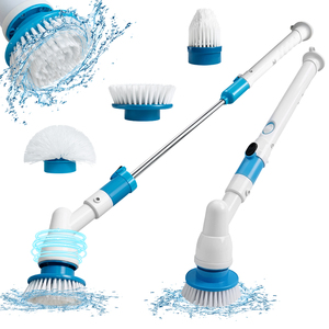 0728 Long Handle Floor Scrubber Stainless Steel <b>Cleaning</b> Brush 3 Replaceable Heads Mini <b>Mop</b> for Office & Gym - Product Image 1