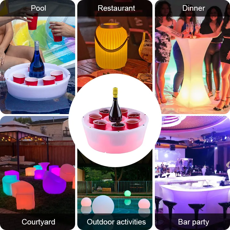 Bac à bière flottant rond à LED, seau à glace support en plastique, bain à remous de 3,5 l, piscine flottante, barre de Spa à Led pour fête