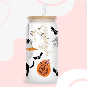 Vasos de cerveza de vidrio de 16 oz, diseño de ciervo de la serie Midnight Nightmare, envolturas para vasos con impresión UV DTF, pegatinas para vasos con diseño de esqueleto para fiestas. - Product Image 3