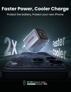 شاحن حائط <span class=keywords><strong>Ugreen</strong></span> بقوة 45 واط USB-C بمنفذين قابل للطي مع شحن فائق السرعة وحماية من الدوائر القصيرة مصنوع من مادة البولي كربونات - Product Image 2