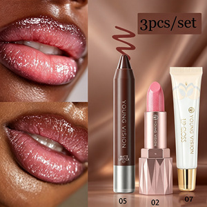 Ensemble de rouge à lèvres violet scintillant, gloss à lèvres liquide, crayon à lèvres mat, kit de maquillage 3 pièces - Product Image 2
