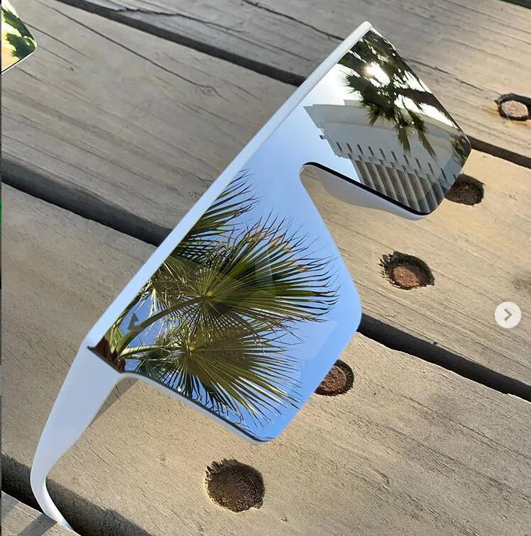 Finewell नई शैली बड़े फ्रेम एक टुकड़ा सूरज चश्मा ब्रांड वर्ग फ्लैट शीर्ष मोटी फ्रेम रंगों धूप का चश्मा 2021