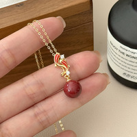 Collier tendance en argent sterling S925 plaqué or 18 carats avec pendentif « An de l'Âne » et « Haricot d'amour », chaîne de clavicule en agate rouge porte-bonheur