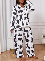 En Gros Ensemble Pyjama Grande Taille Femme Automne Décontracté Élégant Sexy Imprimé Floral Tenue de Nuit Longue Taille Élastique Soie de Lait