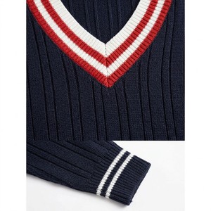 Custom OEM &amp; ODM Women Sweater Ribbed Knit Long Sleeve V-Neck Preppy Autumn Winter <strong>Christmas</strong> Polyester <strong>Jumper</strong> Tops Ropa De Mujer - Product Image 5