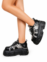 Bottes gothiques noires à plateforme avec logo personnalisé CHENO pour femmes, avec squelette