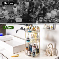 Organisateur de maquillage rotatif à 2/3 niveaux pour la maison, support de rangement pour bouteilles et pinceaux cosmétiques sur comptoir, cadre doré