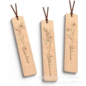 Wooden <b>Bookmark</b> Laser Engraved Floral Pattern Personalized Name Book Marker <b>Gift</b> For Reading - Product Image 2
