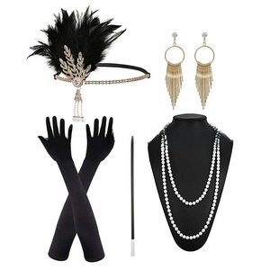 Robe de Charleston des années 20 pour <span class=keywords><strong>femme</strong></span>, costume d'Halloween, gants, collier Pipo, bandeau - Product Image 1