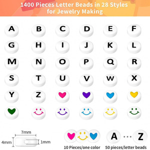Perles de lettres en acrylique rondes de 7 mm, 1400 pièces, 28 styles pour la fabrication de bijoux - Product Image 2