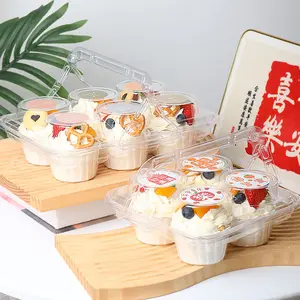 평평한 뚜껑이있는 새로운 디자인 플라스틱 컵케익 상자 6 칸 컵케익 용기 손잡이가있는 일회용 투명 컵케익 포장