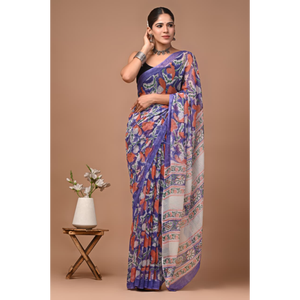 Elegante Saree de Chifón Doble Diamante con Estampado Artesanal, Tela de Chifón Doble Diamante Pura y Ligera |   Cómodo - Product Image 2