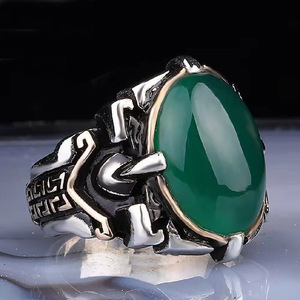 Bague de <span class=keywords><strong>luxe</strong></span> en laiton vintage avec émeraude extra-large, style classique rétro turc islamique pour hommes - Product Image 6