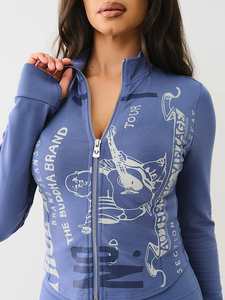 C1466レディースタイトフィッティング長袖ジャケットショーツスポーツ2ピースセット - Product Image 4